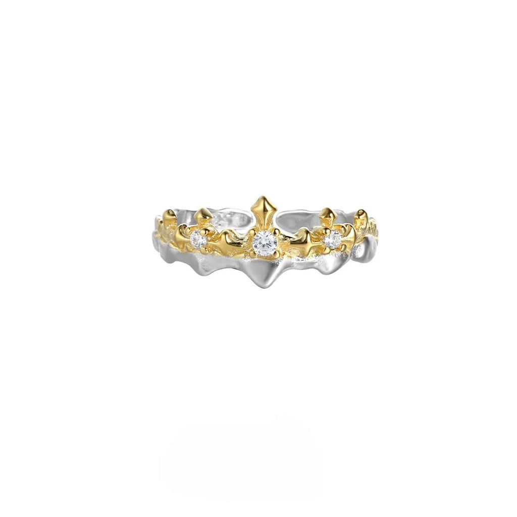 Princess Knight adjustable silver couple ring with white gold or black gold electroplated finish