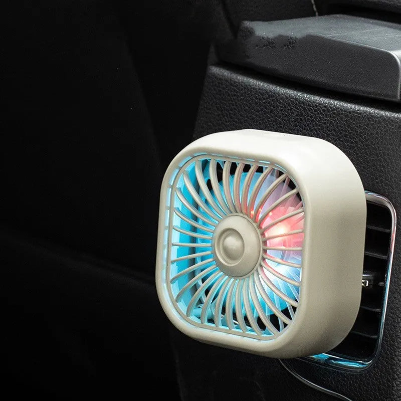 USB car fan with three-speed controls in black colour option showing compact design