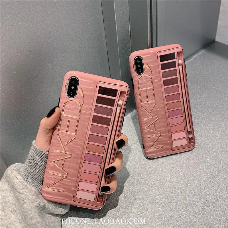 Silicone iPhone case with eye shadow pattern in flesh and grey colours.