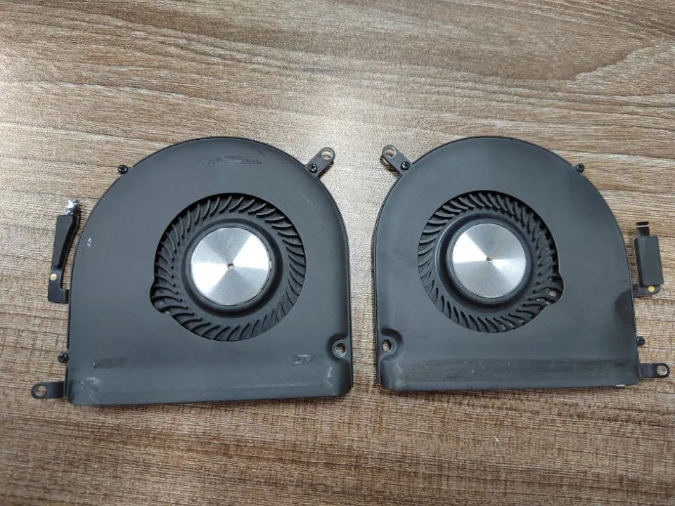 Apple MacBook Pro A1398 laptop cooling fan pair showing both size variants