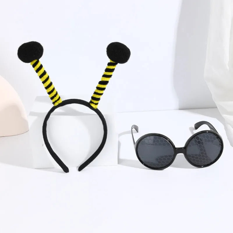 Yellow Bees children's cloth costume headband and glasses set for insect dress-up.