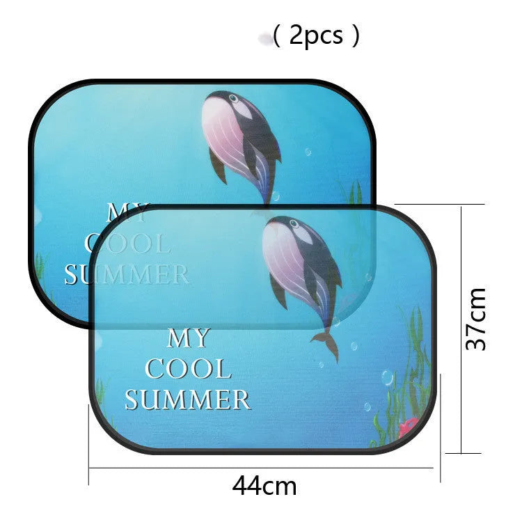 Electrostatic adsorption car side window sunshade pair with animal-themed nylon mesh design