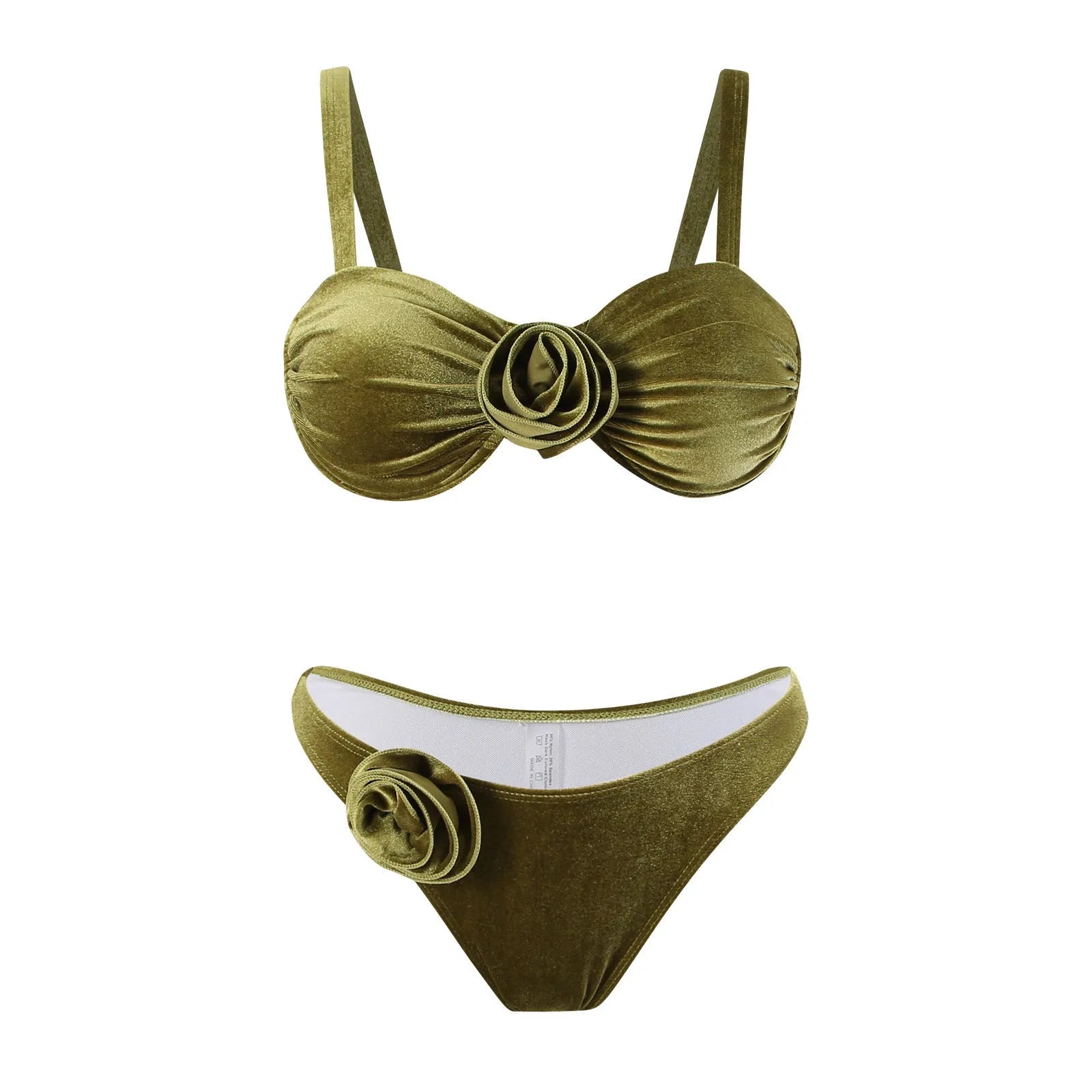 Women's A371 green 3D floral one-piece swimsuit brief with high elasticity for swimming and fitness.
