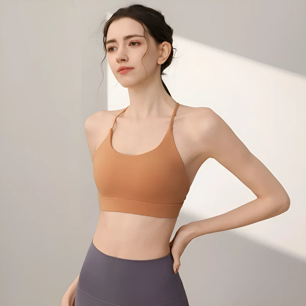 Women's nylon sports vest with fixed double-shoulder straps in Sunshine Desert colour.