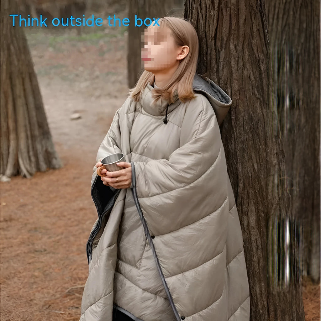 Army green outdoor cloak sleeping bag convertible to wearable blanket for camping