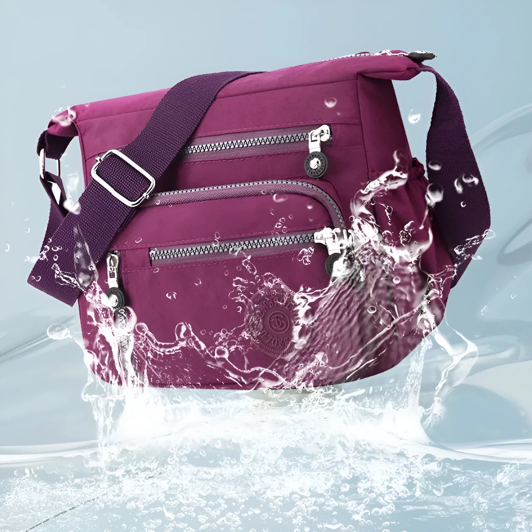 Lightweight nylon shoulder messenger bag in square vertical shape with single strap.