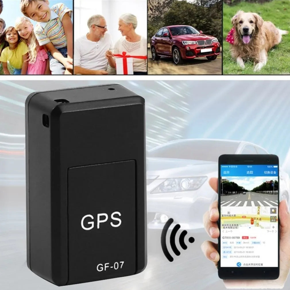 Black magnetic mini GPS tracker device with compact 35mm dimensions for vehicle tracking