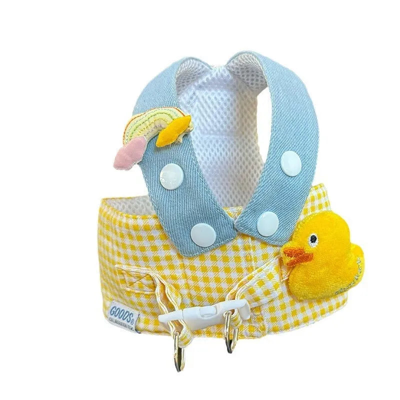 Three-piece pet set with cute hat, wire rope pulling rope, and harness with leash in various sizes