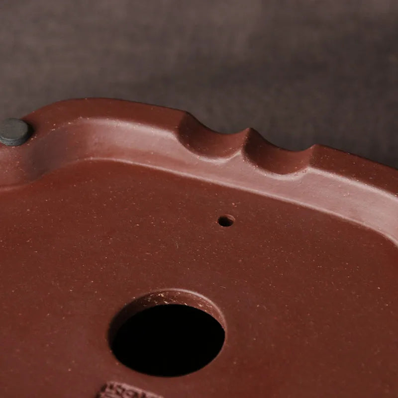 Handmade purple clay bonsai basin with classical Chinese design measuring 25x20x7cm