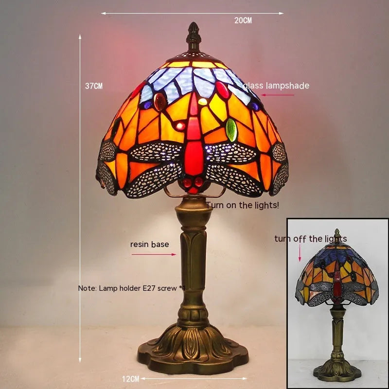 Stone table lamp with Tiffany dragonfly design in European retro style