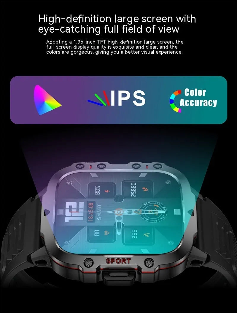 QX11 Smart Bluetooth Watch with TFT screen showing fitness metrics on black zinc alloy case