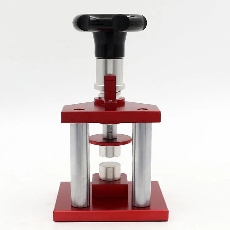 Watch repair spiral cap presser device with set of 20 plastic molds for back covers