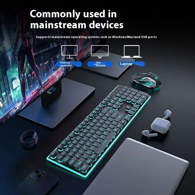 Wireless Bluetooth keyboard with mute button and blue backlight in compact design