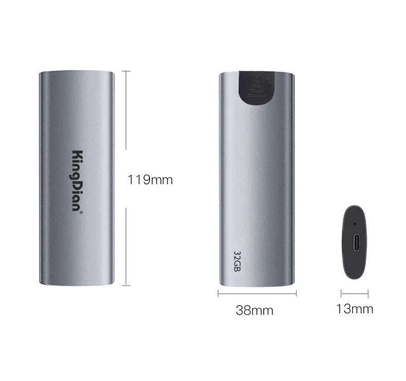 Grey USB 3.0 mobile SSD for direct phone connection with capacity options