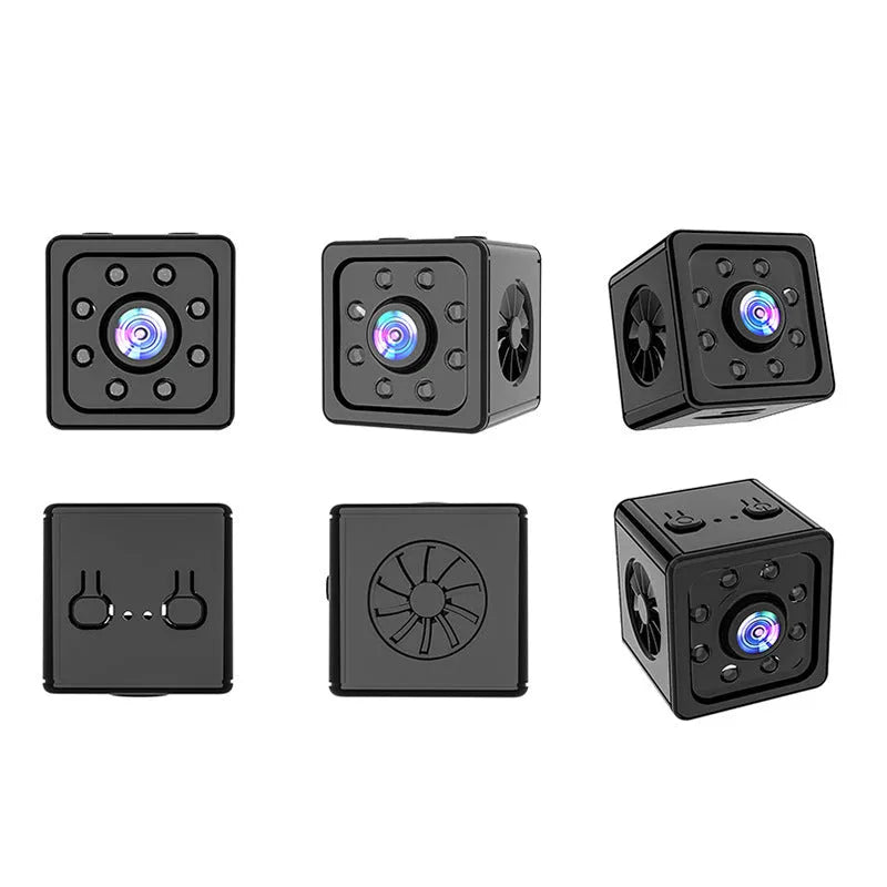 Black cube-shaped sports camera measuring 26mm with remote network control and mounting bracket
