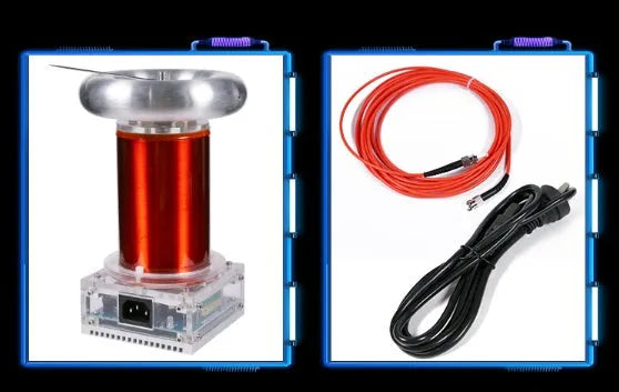Tesla coil driver board with controller and cables for music-synchronised electrical arc displays
