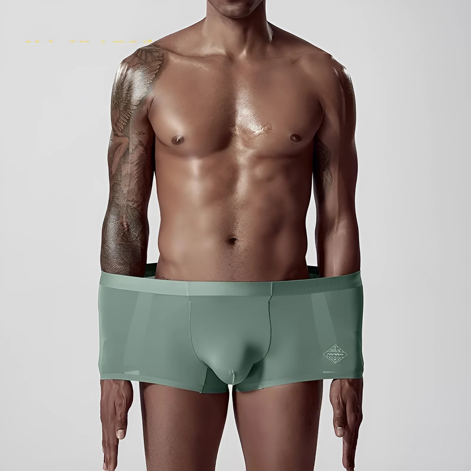 Men's seamless modal underwear in green colour showing mid waist design