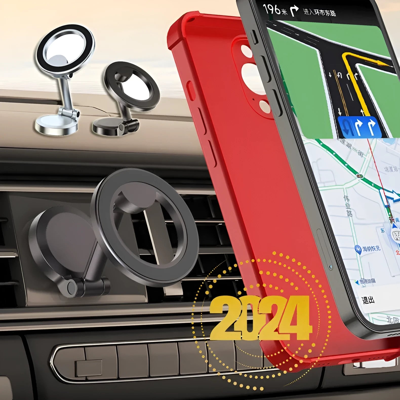 Magnetic car phone mount with all-metal construction and foldable design