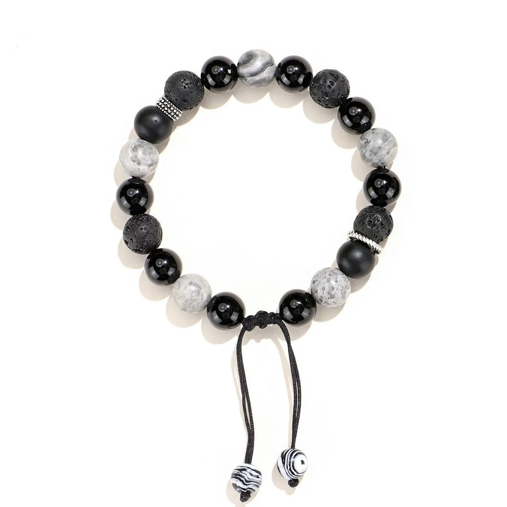 Black agate map stone diamond-shaped bracelet with volcanic rock texture and electroplated finish
