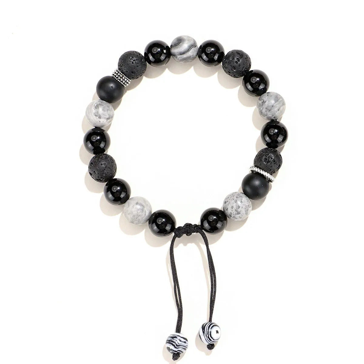 Black agate map stone diamond-shaped bracelet with volcanic rock texture and electroplated finish
