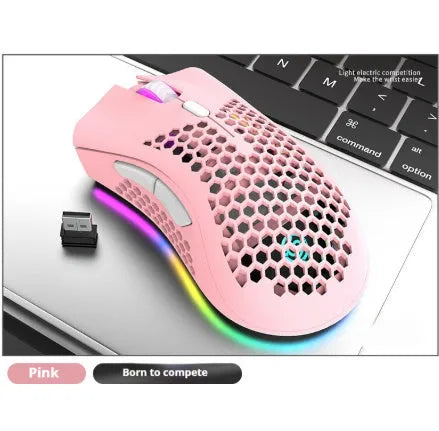 Hollow shell wireless mouse with LED lighting in black, cyan or white colour options