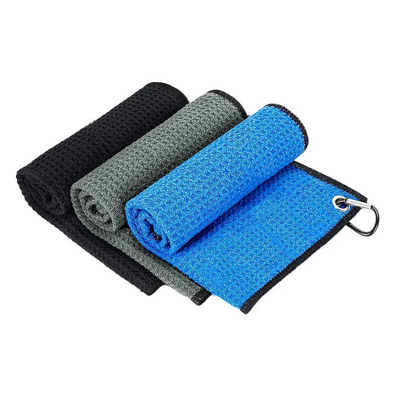 Waffle weave golf ball cleaning cloth towel showing textured surface and colour options