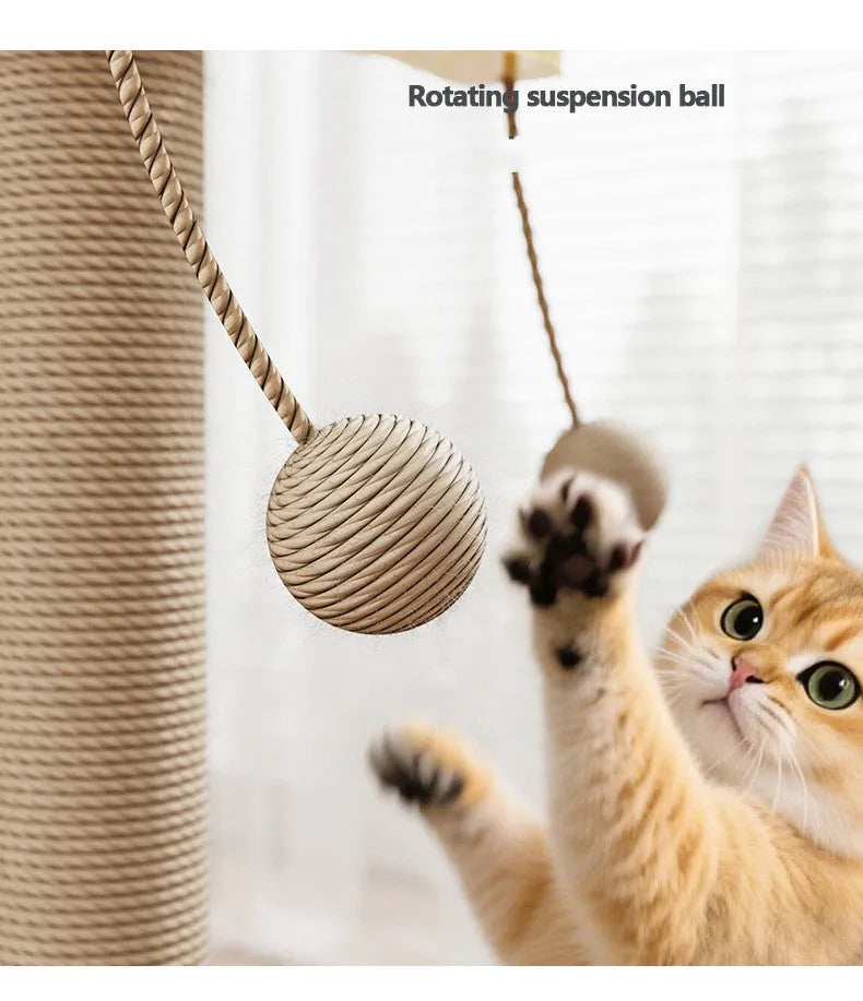 Windmill Hanging Ball Cat Climbing Frame toy made from pine wood and carpet leather