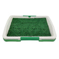 Green artificial turf dog grass patch with plastic base and drainage tray for indoor toilet training