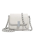 Women's black PU leather crossbody shoulder bag showing horizontal square shape and outer sandwich pocket