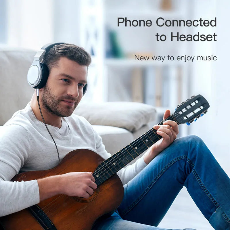 Silver nylon-braided audio headphone cable showing length options of 0.5m, 1m, and 1.5m.