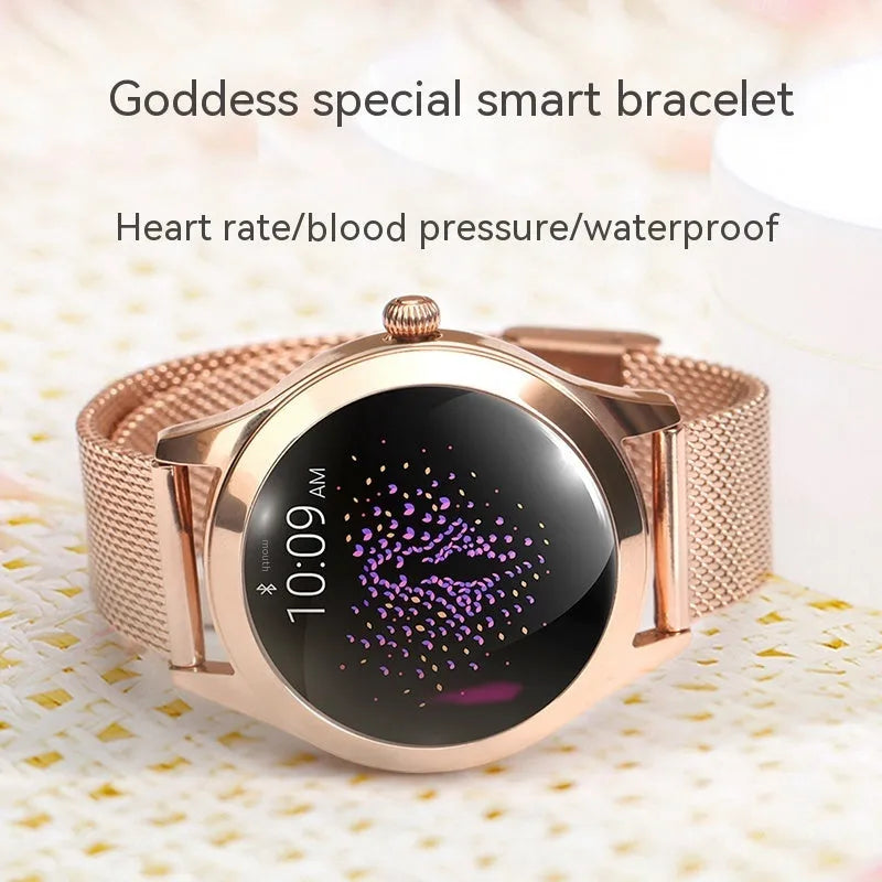 Women's sports smartwatch with heart rate monitoring in black, rose gold, silver or white colour options