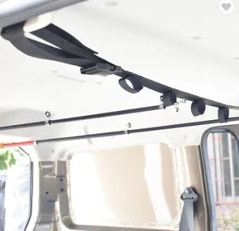 Fishing rod power saver vehicle carrier with rod bracket and belt, nylon webbing, 2.2m length