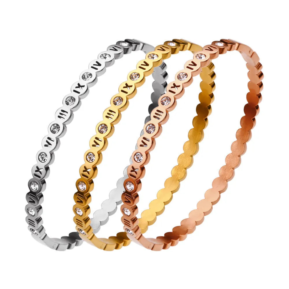 Titanium steel Korean style bracelet with engraved numbers in gold, rose gold or steel colour options