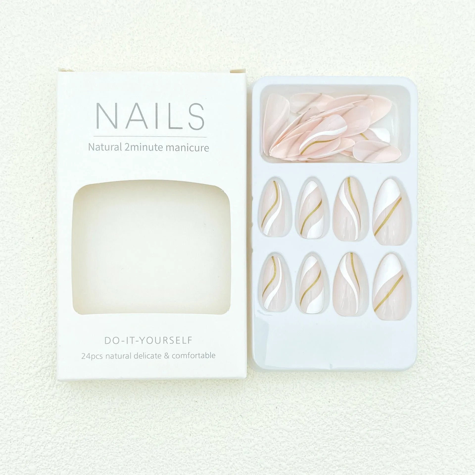 Wearable nail stickers with plaid pattern in medium drop shape, includes plastic application armour