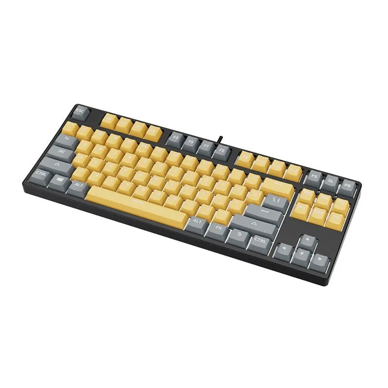 87 key wired mechanical keyboard with two-colour keycaps and metal frame, shown with key puller and switch removal tools