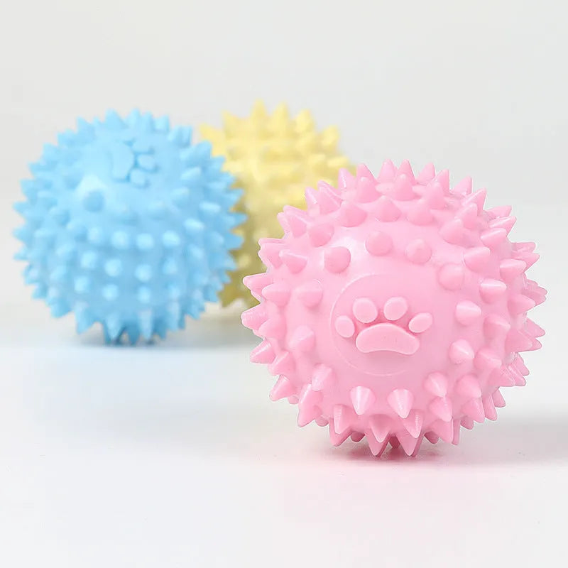 6cm diameter blue TPR pet chewing ball with textured sides for dental cleaning