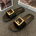 Women's casual flat slipper in apricot colour with a smooth PVC sole.