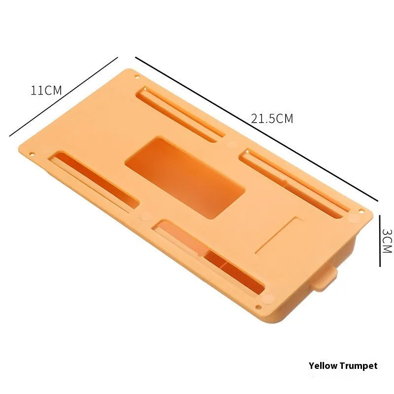 Plastic storage box with grid cover for adhesive mounting under tables