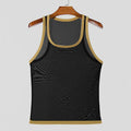 Men's black mesh sports vest with straight hem design, shown front view
