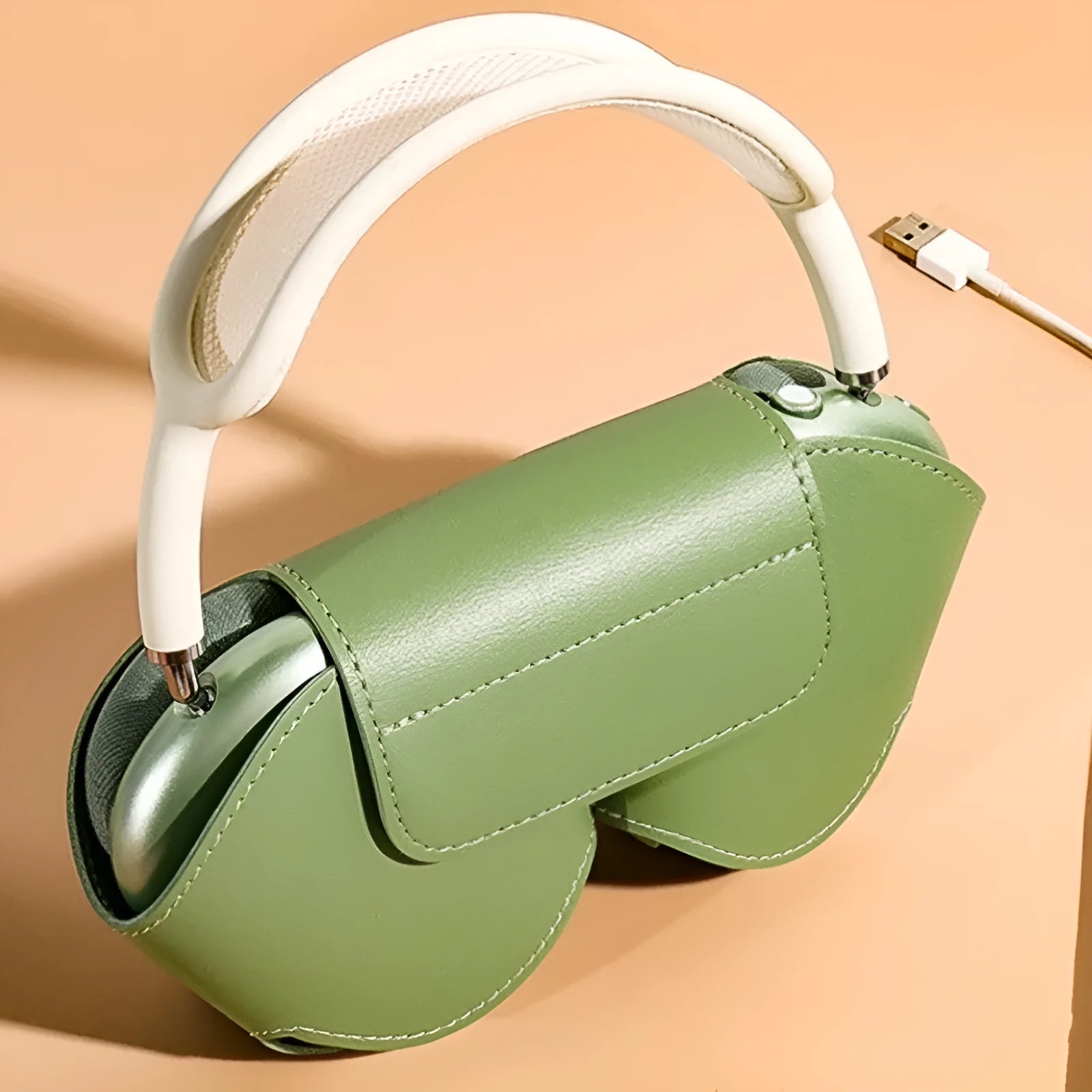 AirPods Max protective case in PU leather with sewn edges, showing colour options