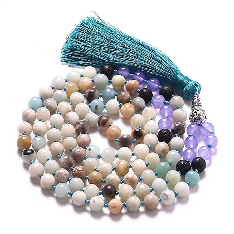 Colourful agate amethyst tassel necklace with geometric gemstone beads measuring 95-100cm in length