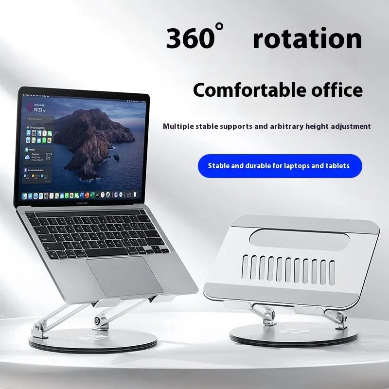 Silver aluminium alloy rotatable laptop stand with height adjustment mechanism