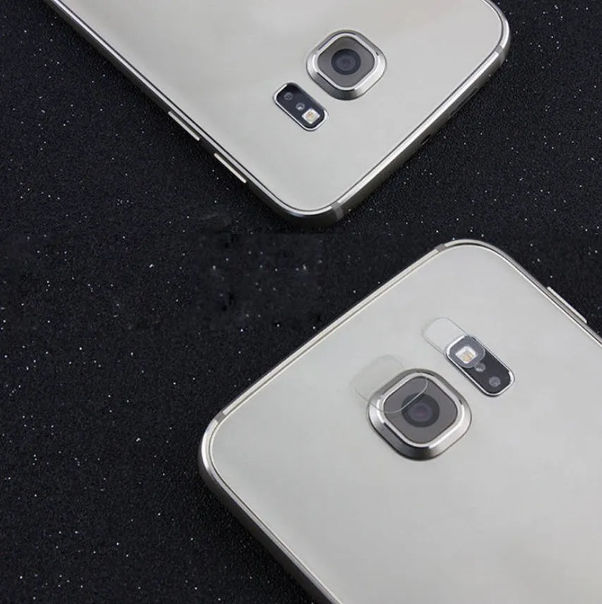 Tempered glass protective film for Samsung Galaxy rear camera lens and flash.