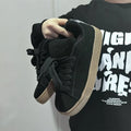 Black retro low-top sneakers with waterproof platform and English muffin heel