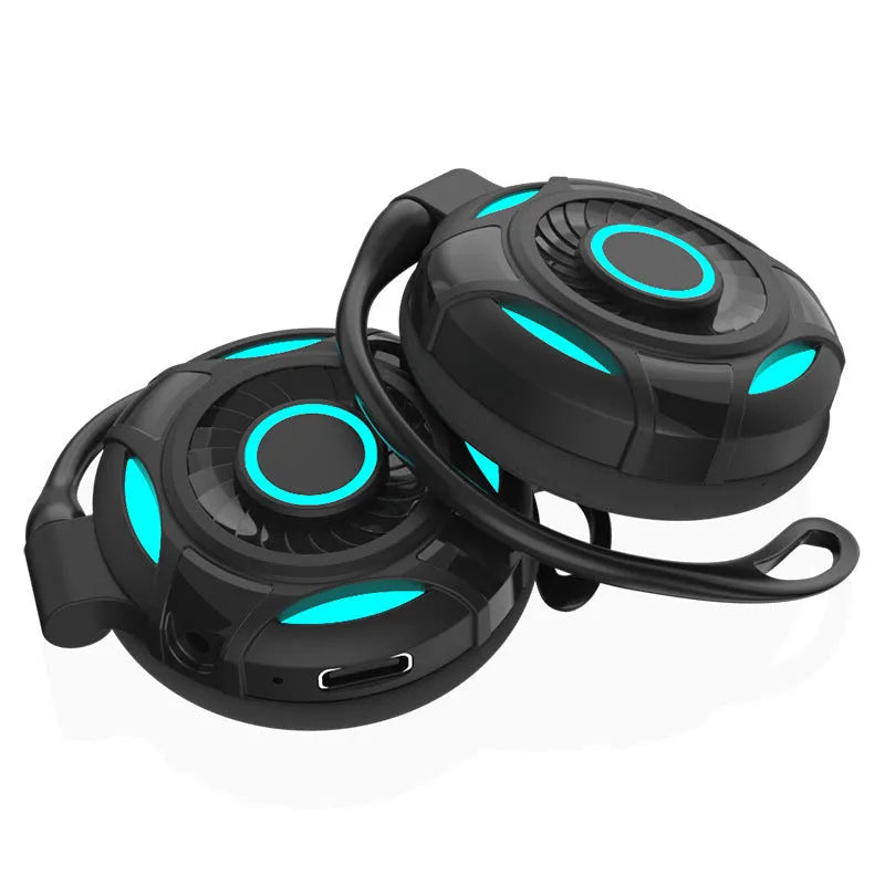 Wireless Bluetooth earphones with hanging ear design in black or white colours