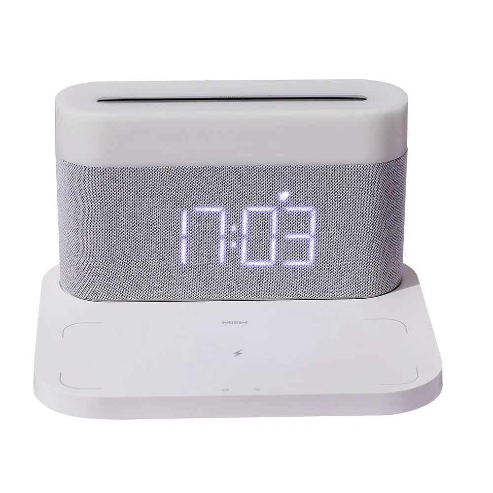 Black and white wireless charging desk lamp with digital clock display and night light function