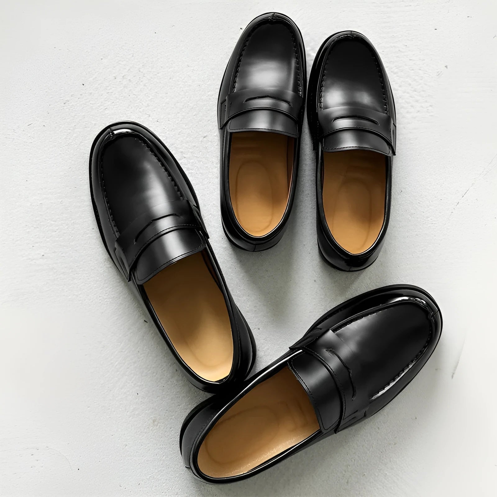 Men's classic black slip-on derby shoes with height-increasing insole, microfiber upper, rubber sole