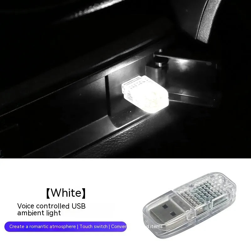 Car USB LED ambience light with touch controls and voice activation for interior illumination