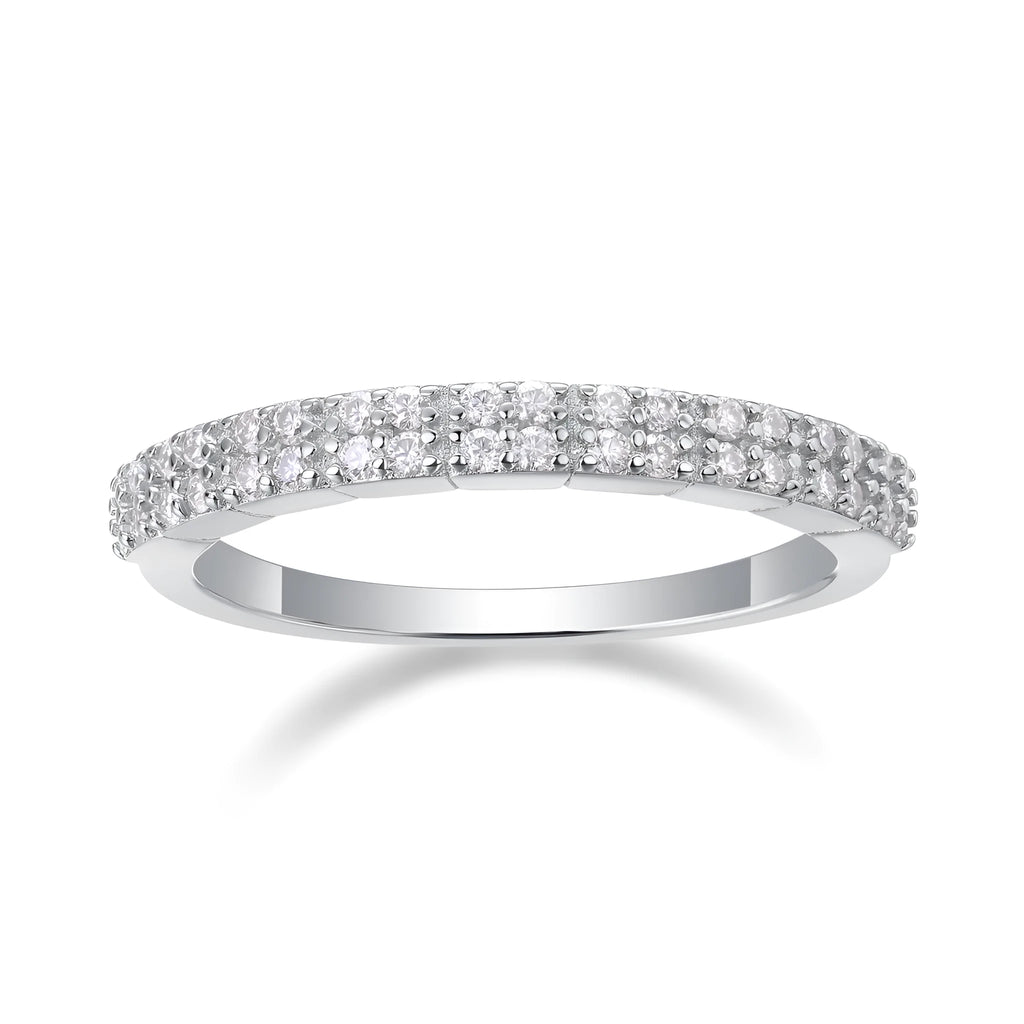 For Love moissanite wedding ring set in S925 silver with platinum plate, gold colour, size option, in gift box