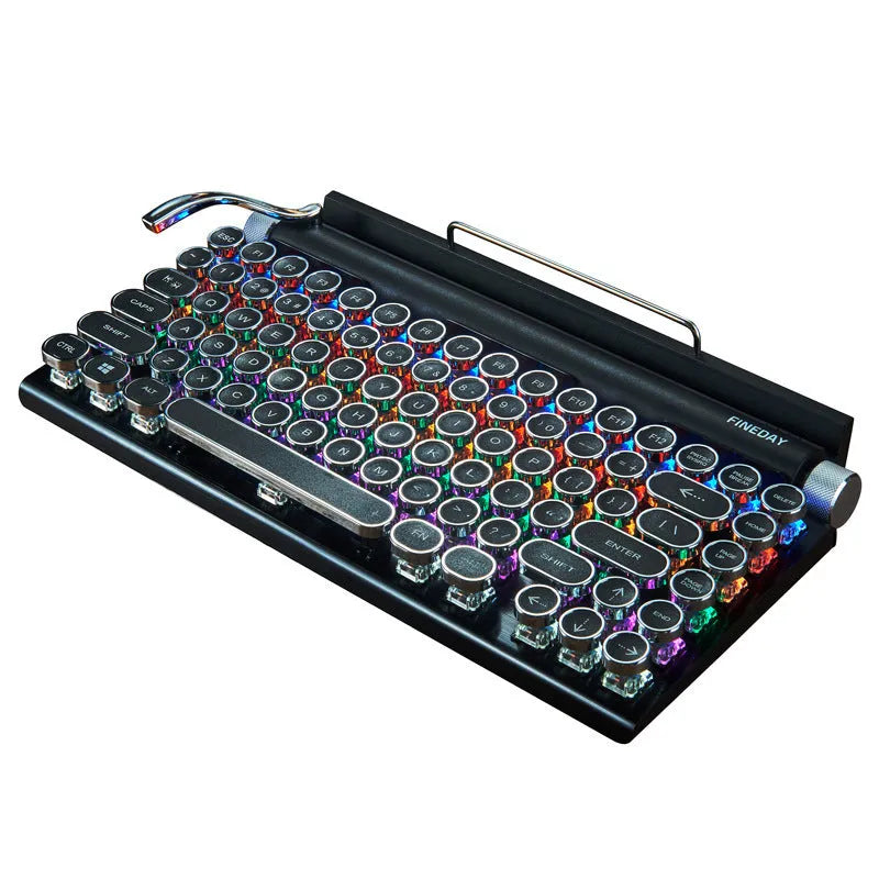Black Dot retro mechanical keyboard with colourful backlit keys on a desk